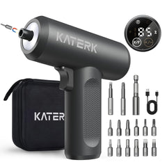 Electric Screwdriver Set - 4V Cordless Screwdriver 2500mAh - 5 Torque Settings Electrical Screwdriver 250RPM 5N·m Max - Digital Screen Power Tools for Furniture Repairs, LED, 15 S2 Metal Bit, 1/4