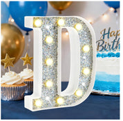 LED Silver Letter D Light – Glitter Battery-Powered Night Light