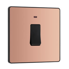 BG Electrical Single Wall Switch with LED Power Indicator, Double Pole, Screwless Front Plate, Round Edges, Evolve, Polished Copper, 20A, PCDCP31B