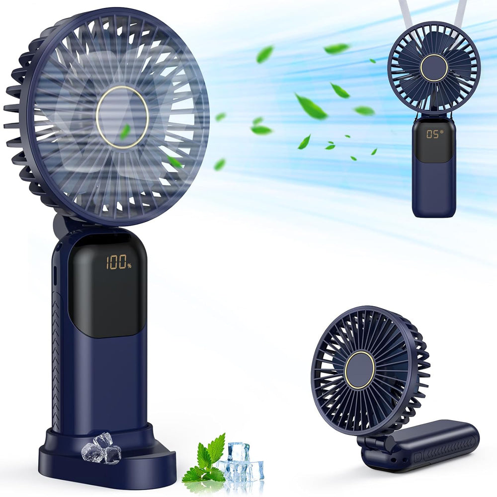 Handheld Fan Rechargeable, Portable Mini Fan Handheld with 5 Speeds 5000mah, Electric USB Small Hand Held Fans, Powerful Personal Fan Foldable Fans for Outdoor Office Travel Camping School Home
