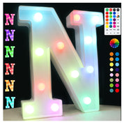 Light Up Colorful LED Marquee Letter N - 18 Colors with Remote