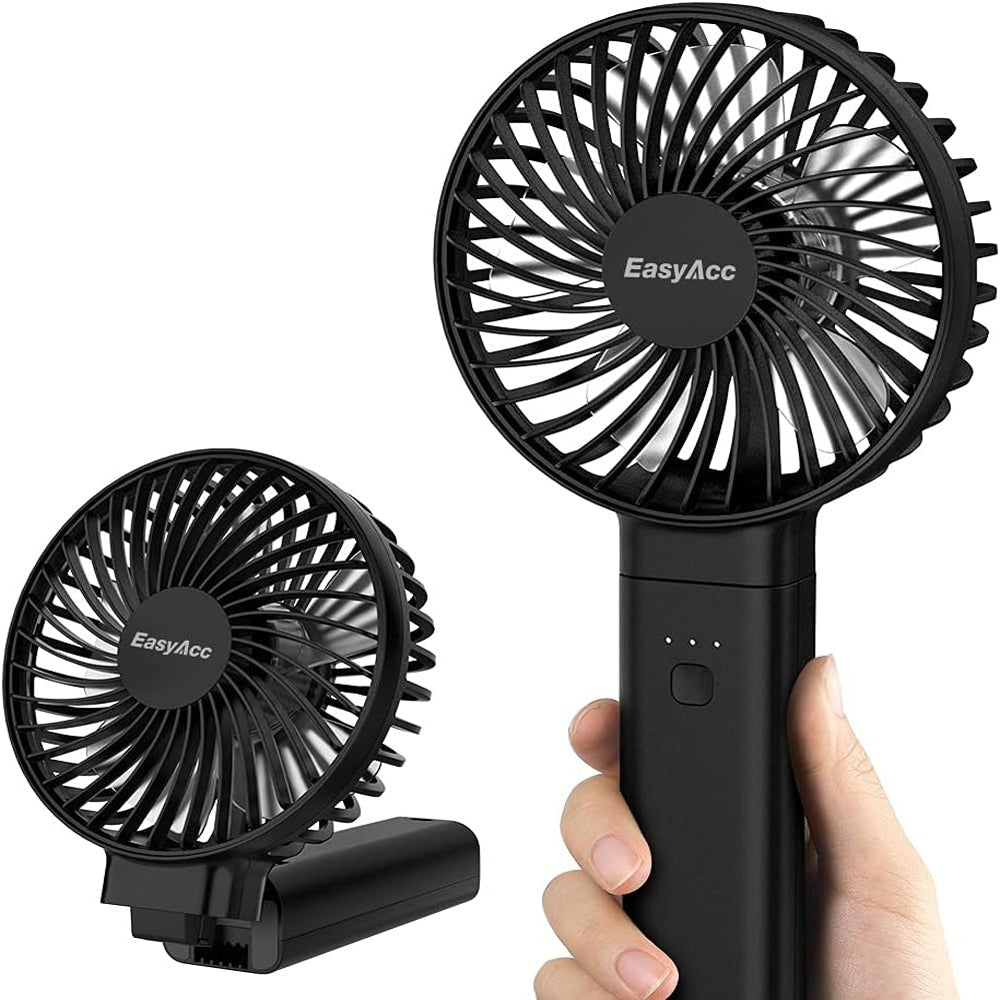 EasyAcc Handheld Fan, Portable USB Fan [Powerful Wind & Quick Cool] Up to 17H 4 Speeds Personal Fan with One Touch Power Off Rechargeable Battery Foldable Adjustable for Home Office Travel-Black