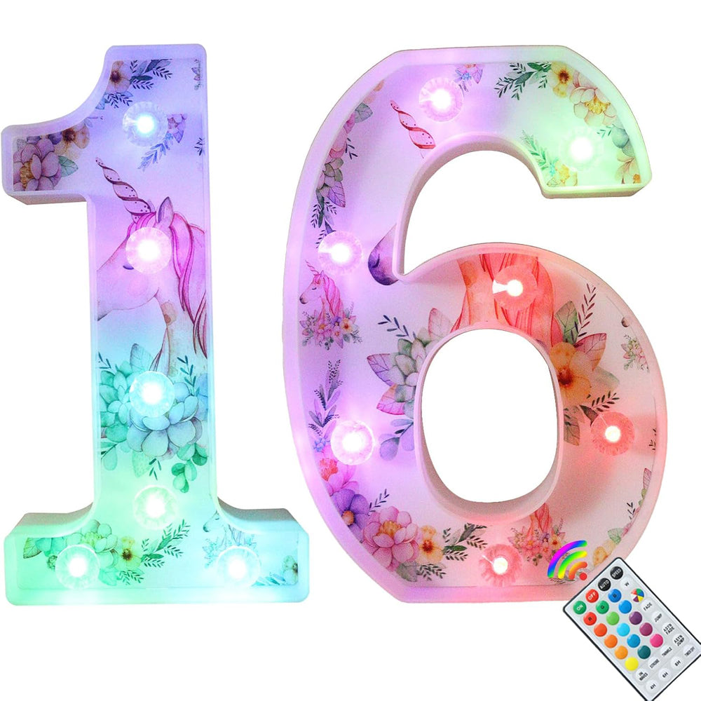 Unicorn LED Number Lights 16 Color Changing Remote