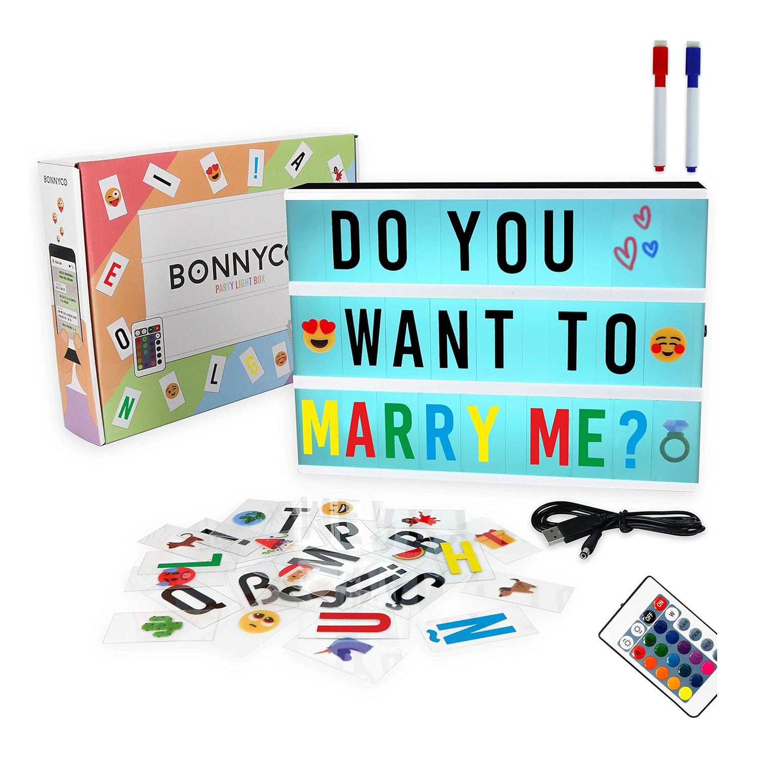 BONNYCO Color Changing Cinema Light Box – 16 Colours, 400 Letters & Emojis