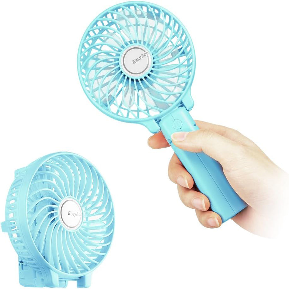 EasyAcc Handheld Fan USB Fans Portable Hand Fan 3 Speeds 180° Foldable with 6 Blades Personal Electric Mini Outdoor Fan with Rechargeable Battery Foldable Handle Desktop for Home Travel Outdoor- Green