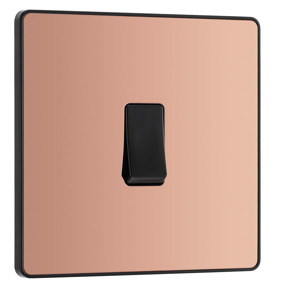 BG Electrical Single Intermediate Wall Light Switch, Screwless Front Plate, Round Edges, Evolve, Polished Copper, 20A, 16AX, PCDCP13B