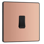 BG Electrical Single Intermediate Wall Light Switch, Screwless Front Plate, Round Edges, Evolve, Polished Copper, 20A, 16AX, PCDCP13B