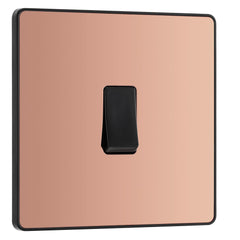 BG Electrical Single Intermediate Wall Light Switch, Screwless Front Plate, Round Edges, Evolve, Polished Copper, 20A, 16AX, PCDCP13B