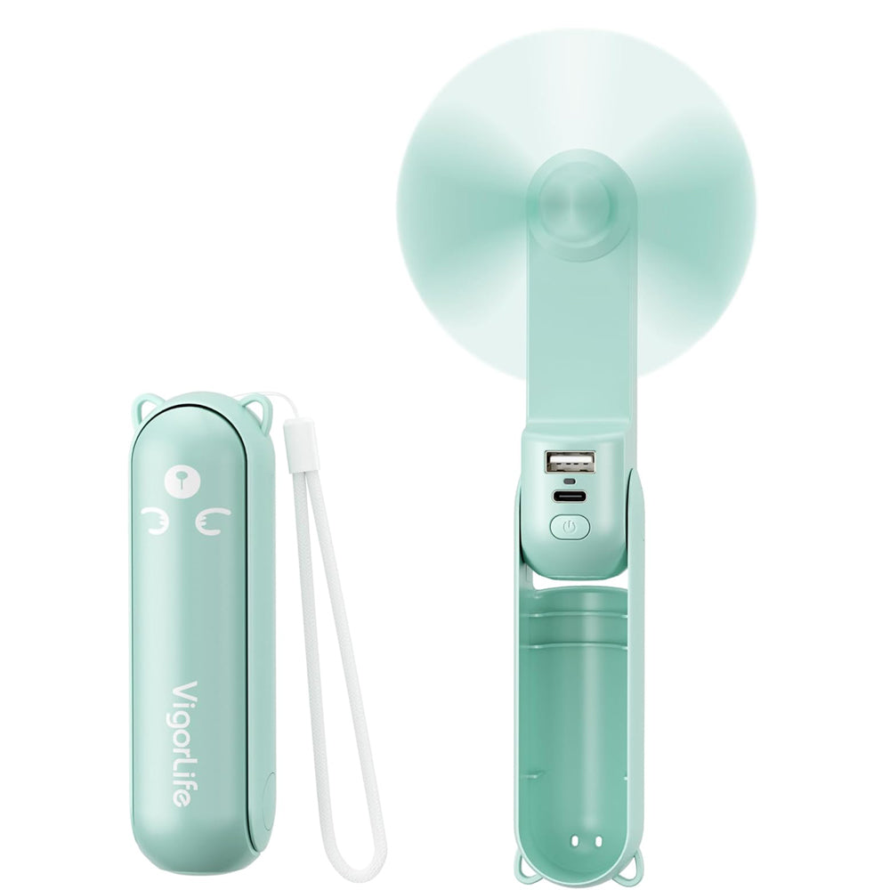 Mini Handheld Fan,USB Rechargeable 3 IN 1 Personal Cooler Fans with Power Bank,LED Flashlight,Small Foldable Pocket Fan-Travel & Emergency Essentials for Outdoor Portable Cooling Fan (Cyan)
