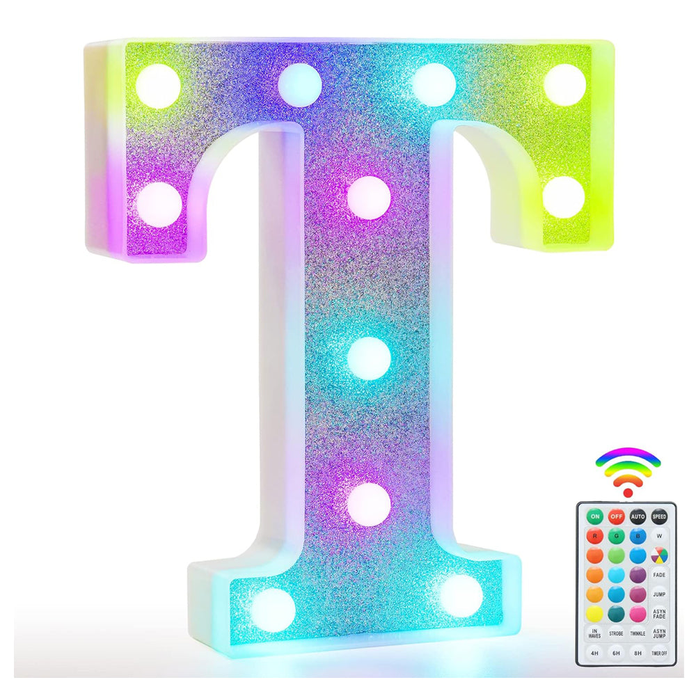 Glitter LED Letter Light T Remote Color Changing