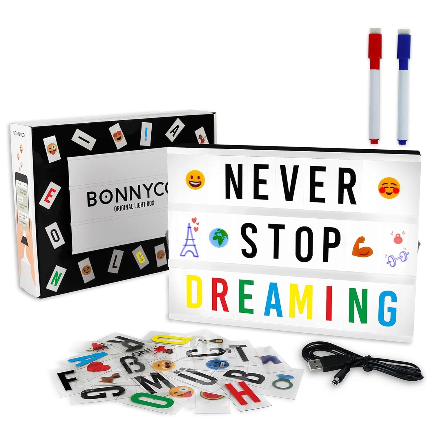 BONNYCO A4 Cinema Light Box with 400 Letters & Emojis