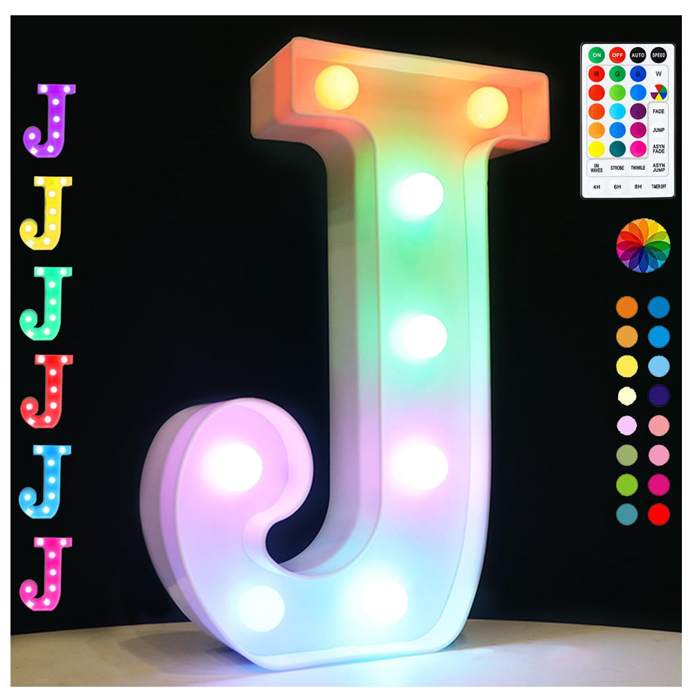 Light Up LED Marquee Letter J – 18 Colors with Remote