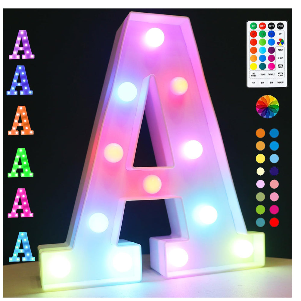 LED Marquee Letter Light – Colorful A, 18 Colors with Remote
