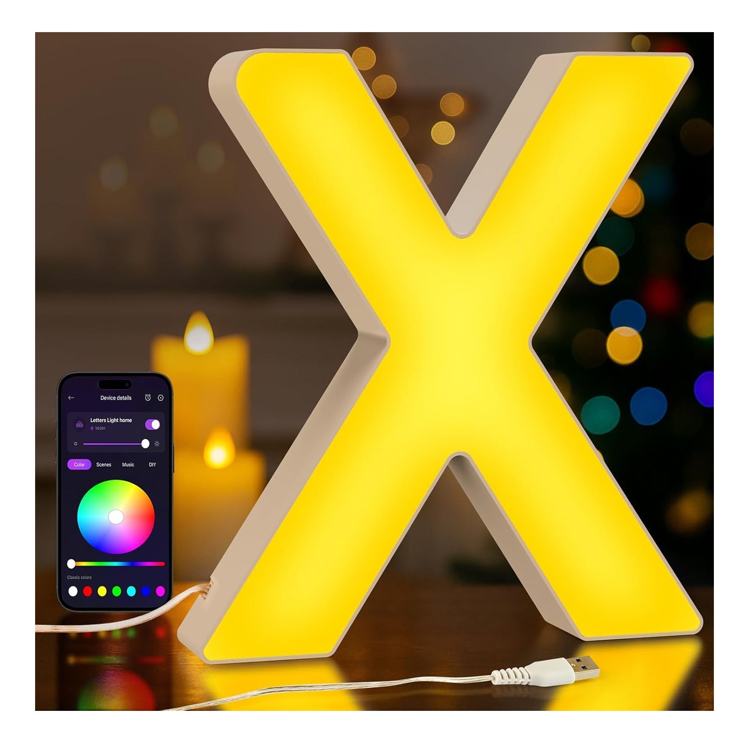 LED Letter X Colour Changing USB Night Light