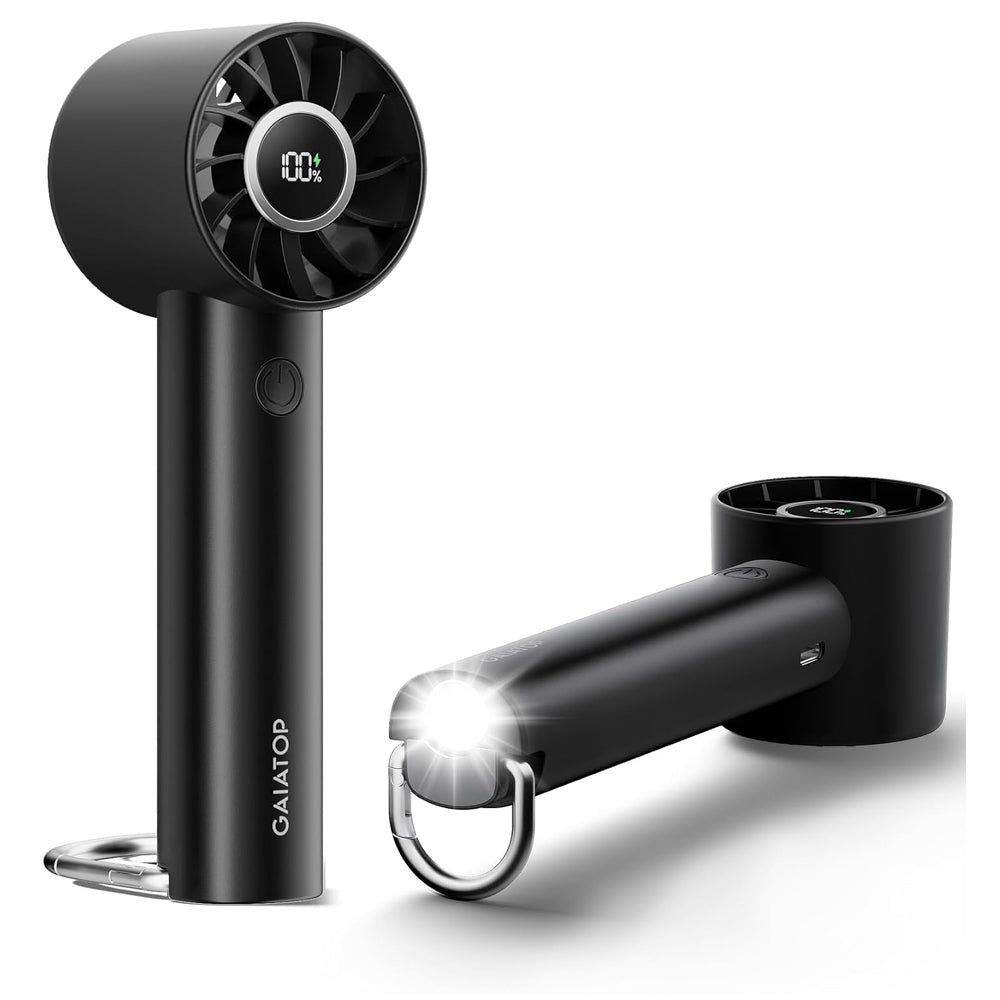 Turbo Handheld Fan with LED Torch and Clasp Base