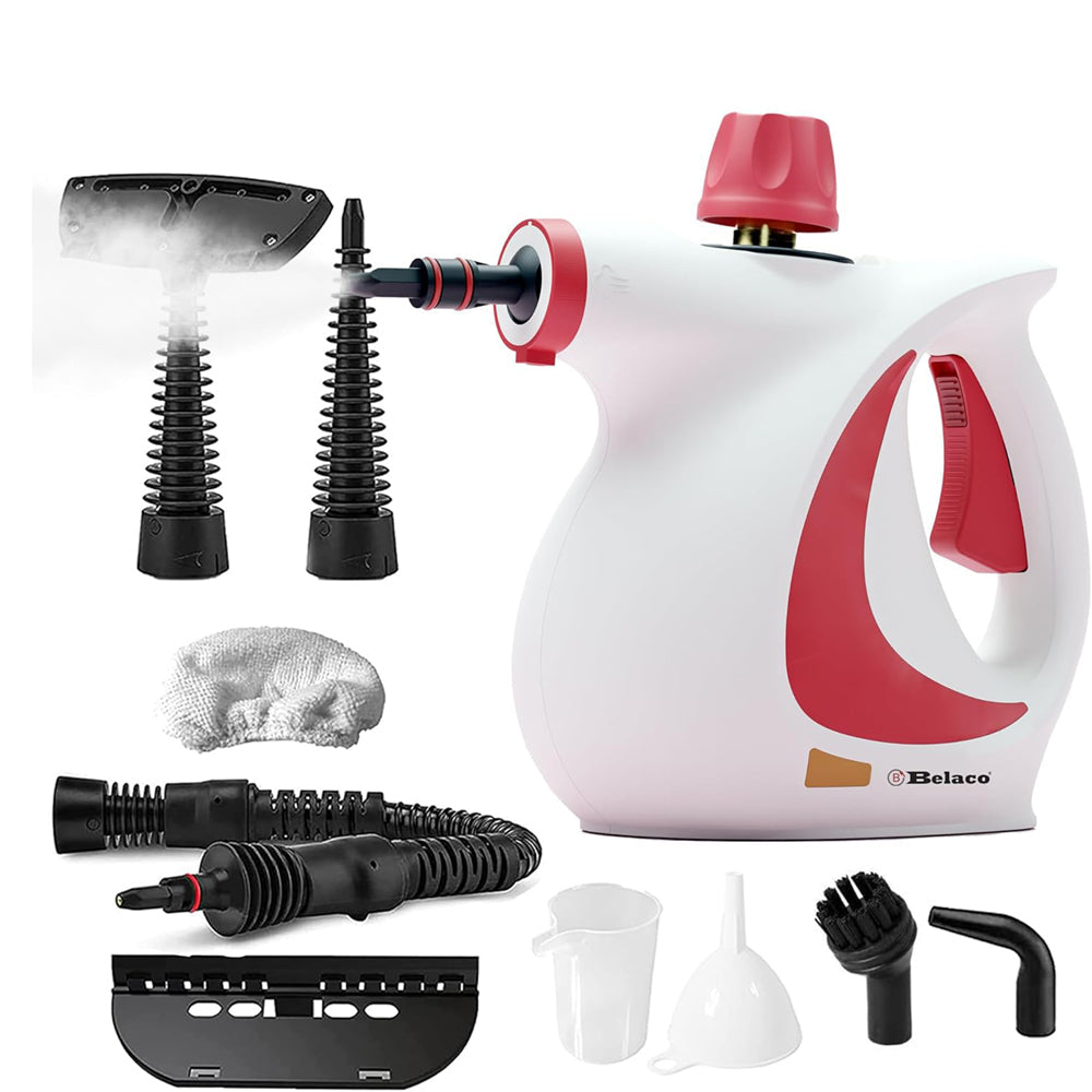 Belaco Handheld Steam Cleaner – High Pressure Multi-Purpose Steam Cleaner 1050W with 9 Accessories | Portable Chemical Free Steamer for Home, Kitchen, Bathroom, Tiles, Grout, Upholstery & Cars BSC389A
