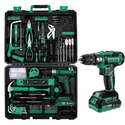 DEKO 20V Power Drill Tool Box with Battery Electric Drill Driver for Men Home Hand Repair Basic Toolbox Tools Set, 186 Pieces (Green)