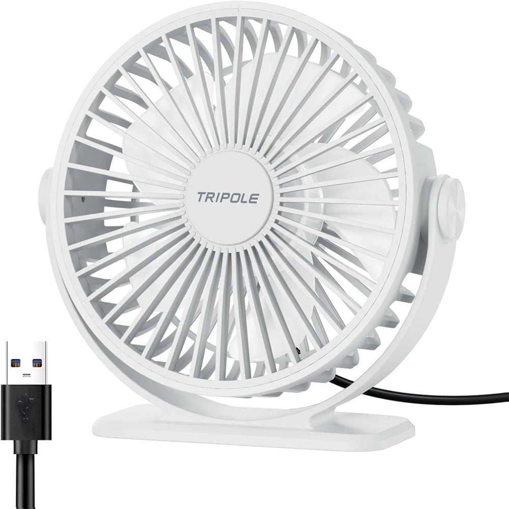 TriPole Desk Fan for Home, Portable USB Handheld Fan 3 Speeds Powerful Table Fan Silent, 360°Adjustable Mini Cooling Fans, Electric small Desktop Quiet Fans for Bedroom, Office, Library, Travel