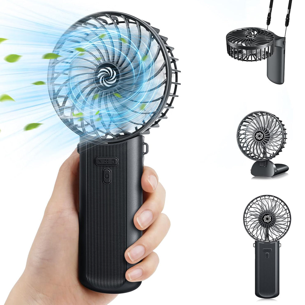 Hand Held Fan, Portable Handheld USB Rechargeable Fans with 4 Speeds, Personal Battery Powered Mini Desk Desktop Fan, Small Electric Hand Fan Folding for Home Office Indoor Outdoor Travel (Black)