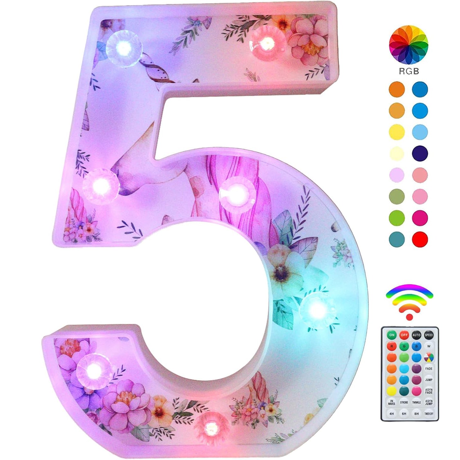 Unicorn LED Number 5 Light 18 Color Changing