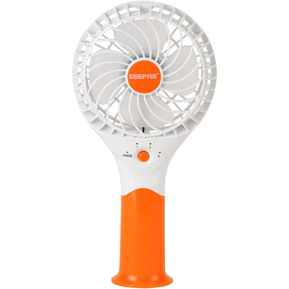 GEEPAS Rechargeable Fan | Mini Portable USB Handheld Fan for Home Office Travel Outdoor Personal Use | 3 Speed Settings 8Hr Run Time | Ultra Quiet Lightweight Air Circulator | 2 Year Warranty Orange
