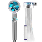 High Pressure Shower Heads, Handheld Turbo Fan Shower with Filters Vortex Hydro Jet Turbo Propeller 360 Degrees Rotating Shower Head(Blue)