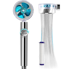 High Pressure Shower Heads, Handheld Turbo Fan Shower with Filters Vortex Hydro Jet Turbo Propeller 360 Degrees Rotating Shower Head(Blue)