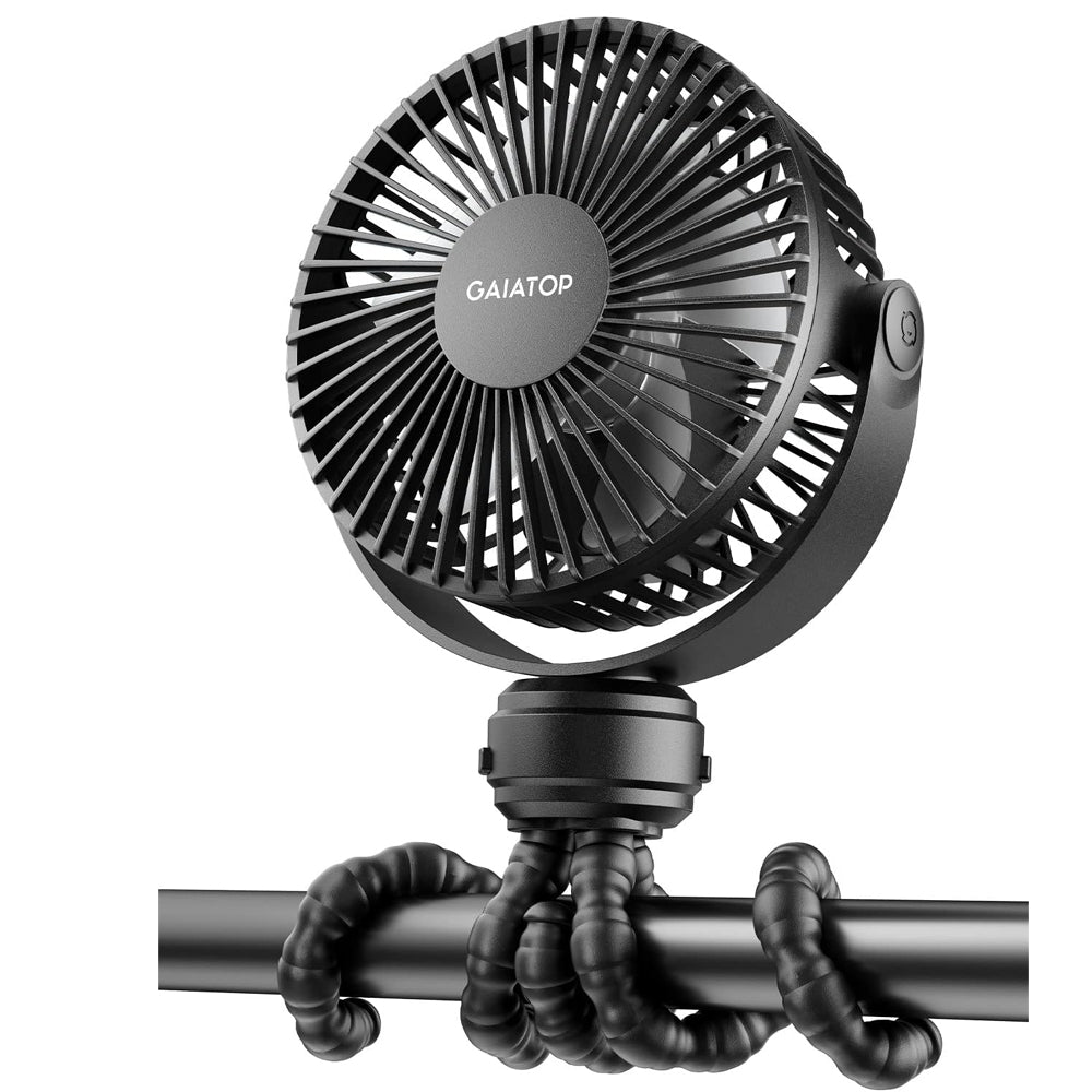 gaiatop Mini Portable Pram Fan, Rechargeable Small Clip on Fan for Stroller, Detachable 3 Speed 360° Rotate Flexible Tripod Handheld Desk Cooling for Car Seat Crib Treadmill Travel Black