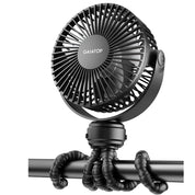 gaiatop Mini Portable Pram Fan, Rechargeable Small Clip on Fan for Stroller, Detachable 3 Speed 360° Rotate Flexible Tripod Handheld Desk Cooling for Car Seat Crib Treadmill Travel Black