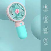 Handheld Fan – Hand Held Fan Rechargeable – Mini Portable Fans Handheld USB Rechargeable Fans with 3 Speeds – Battery Operated Mini Desk Cooler – Hand Held Travel Cooler (Blue/Pink)