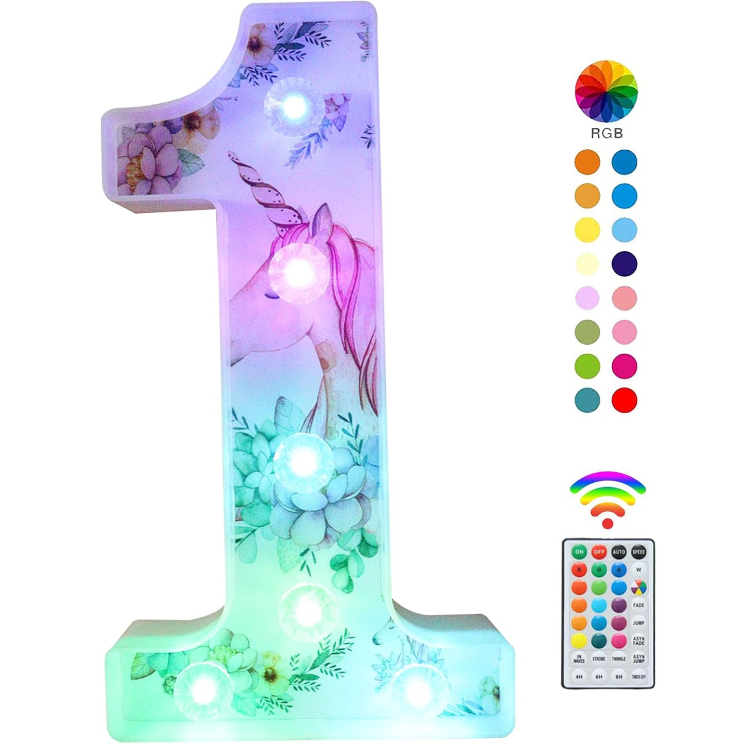 Unicorn LED Number Light 1 18 Color Remote