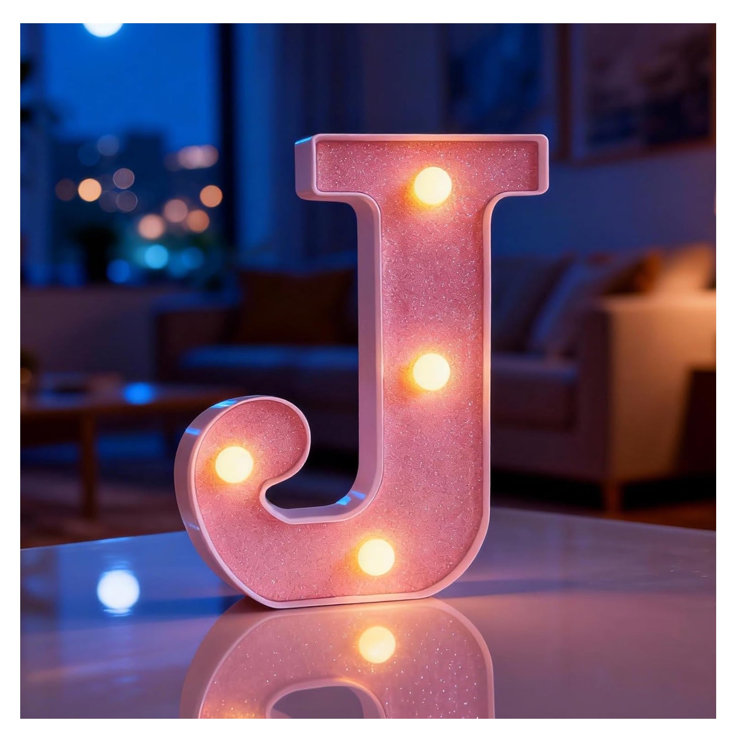 Pink LED Letter J Light – Warm Battery-Powered Night Light