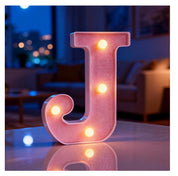 Pink LED Letter J Light – Warm Battery-Powered Night Light