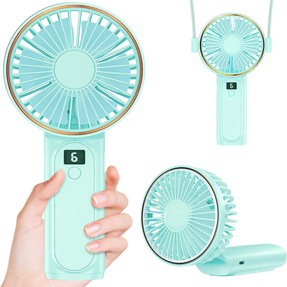 Handheld Fan, Portable Fan with 4000mAh Rechargeable Battery, LED Display Hand Fan with 6 Speeds, Mini Fan 180° Foldable for Home Office Travel Outdoor Bedroom