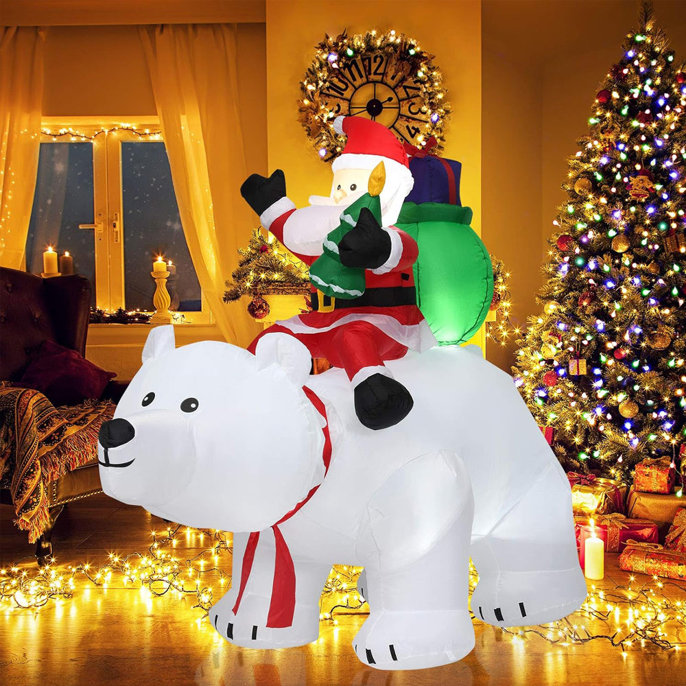 8FT LED Santa on Polar Bear Inflatable Christmas Decoration with Built-in Lights