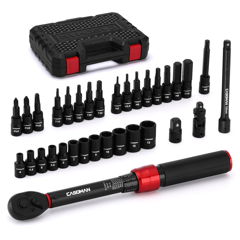 CASOMAN 33-Piece 1/4" Drive Torque Wrench Set 3-25Nm