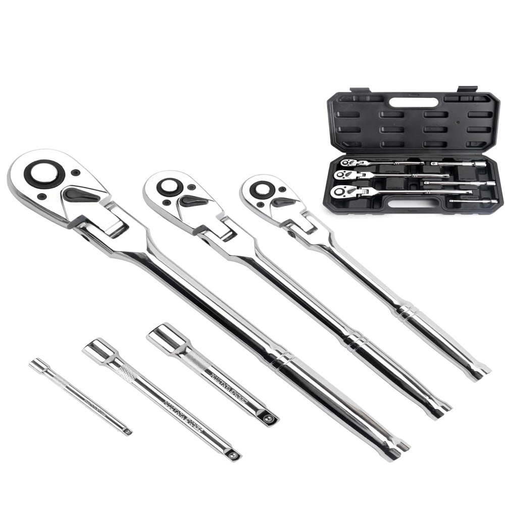 Flex Head Ratchet Wrench Set 6PCS with Extension Bars