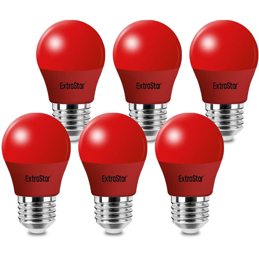 E27 LED G45 Red Bulb 4W, 180° Beam Angle, Pack of 6