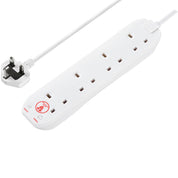 Masterplug Four Socket Extension Lead, 4 Metre Cable, Surge Protection, Power and Surge LED Indicators, Unswitched, 4-Way Plug Extension Cable, Power Strip, White, 13A, 4G, 4m, SRG44N