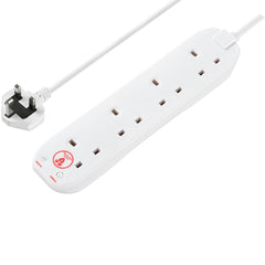 Masterplug Four Socket Extension Lead, 4 Metre Cable, Surge Protection, Power and Surge LED Indicators, Unswitched, 4-Way Plug Extension Cable, Power Strip, White, 13A, 4G, 4m, SRG44N