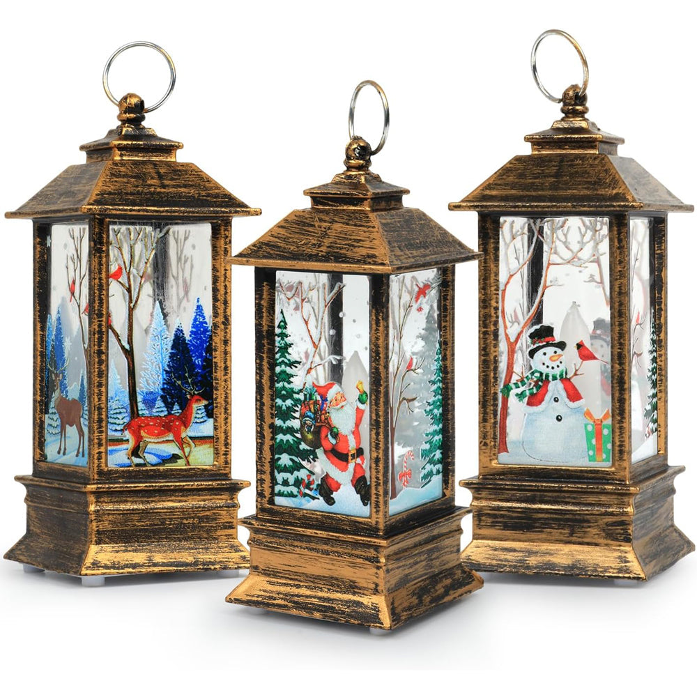 3-piece vintage Christmas lantern set with LED festive lights