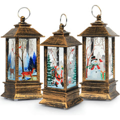 3-piece vintage Christmas lantern set with LED festive lights