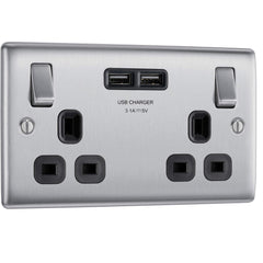 BG Electrical Double Switched Power Socket with 2 USB Ports