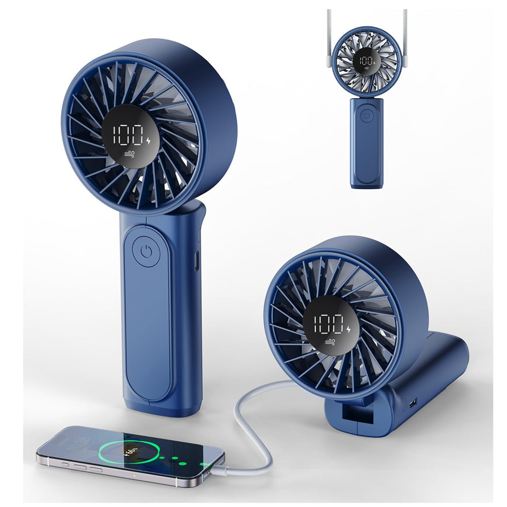 Portable Handheld Fan 4000mAh LED Display 6-Speed Foldable