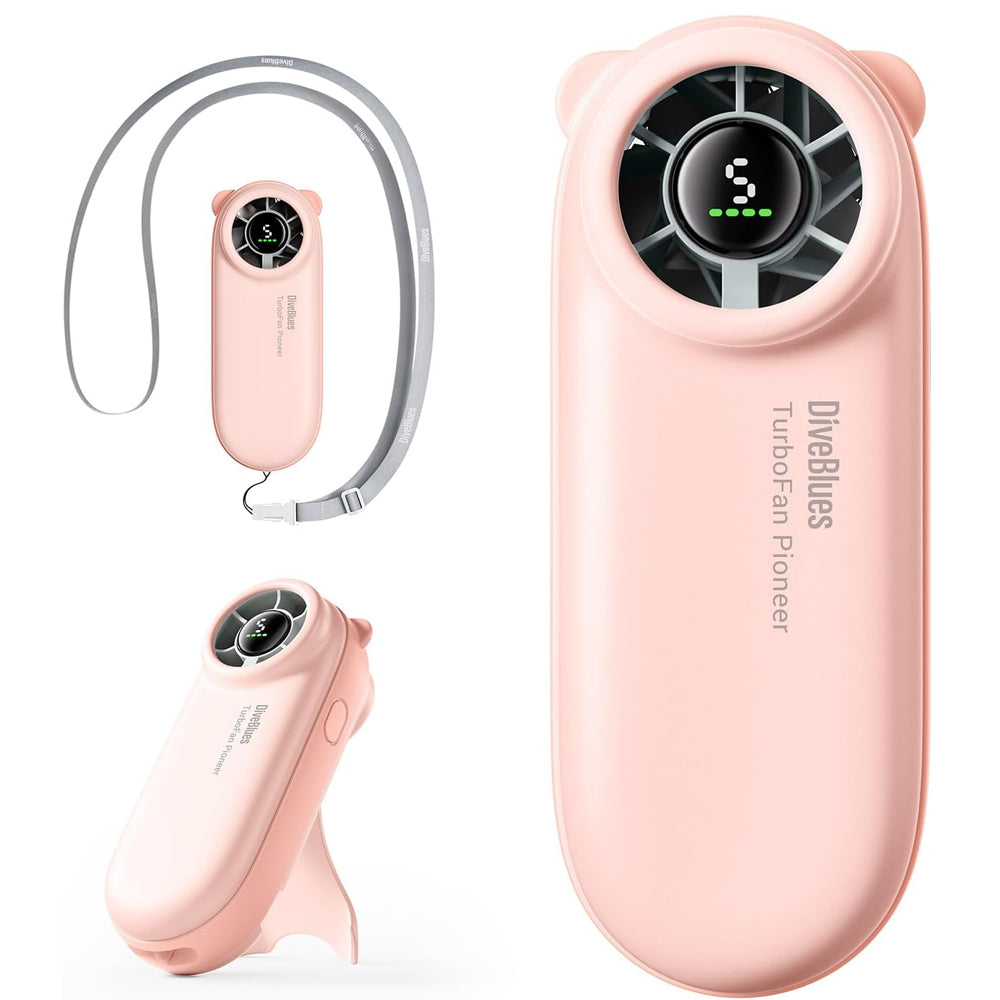 Diveblues Portable Handheld Turbo Fan, 4000mAh Rechargeable Pocket Hand Fan, Up to 16 Hours, Hand Fan with 5 Speeds Powerful Cooling for Travel/Summer/Outdoor/Lash/Purse