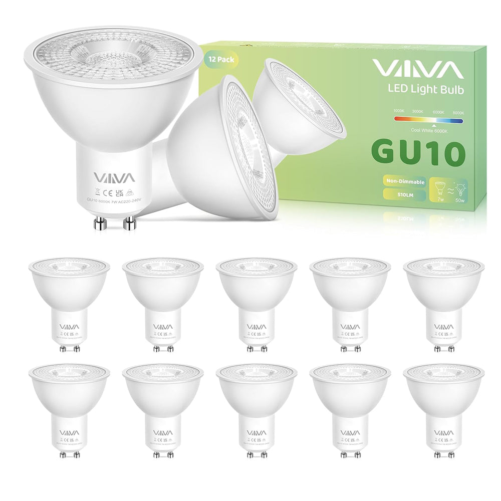 GU10 LED Bulbs Cool White 7W 12-Pack 6000K Spotlight