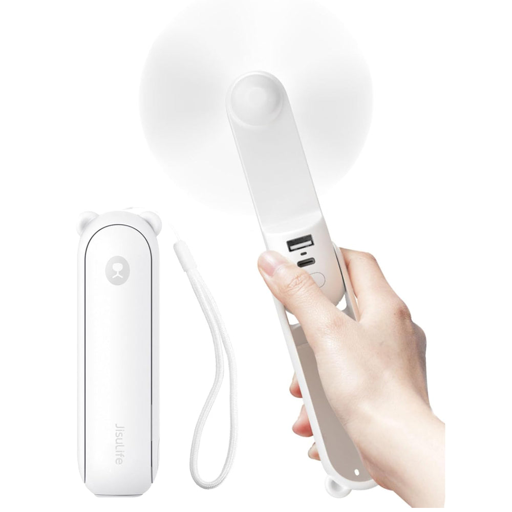 Portable Handheld Fan with 4500mAh Powerbank, Folding Mini USB