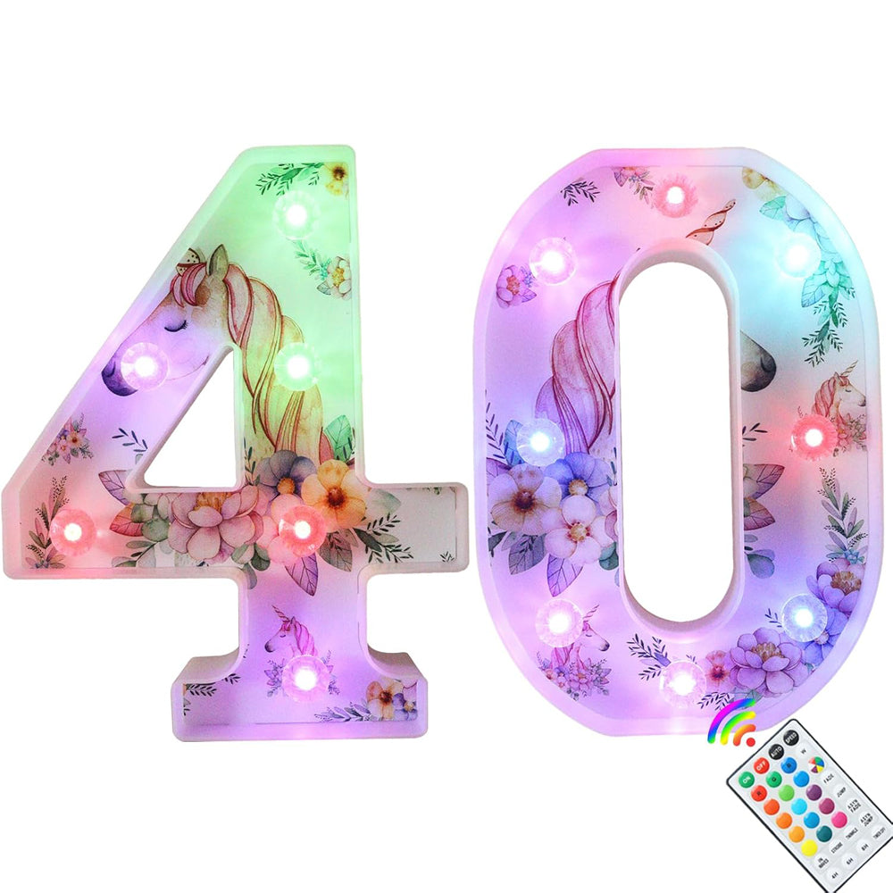 Unicorn LED Number Lights 40 Color Changing Remote