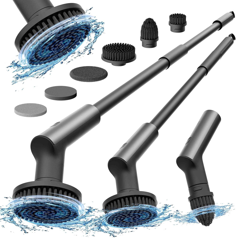 HOTO Cordless Electric Spin Scrubber, IPX7 Full Body Waterproof Bathroom Cleaning Brush, Max 22 in-lb, Shower Scrubber Brush with Long Handle, 6 Brush Heads, Power Scrubber for Bathroom, Floor, Tile