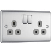 Double Switched Brushed Steel Power Socket 13A